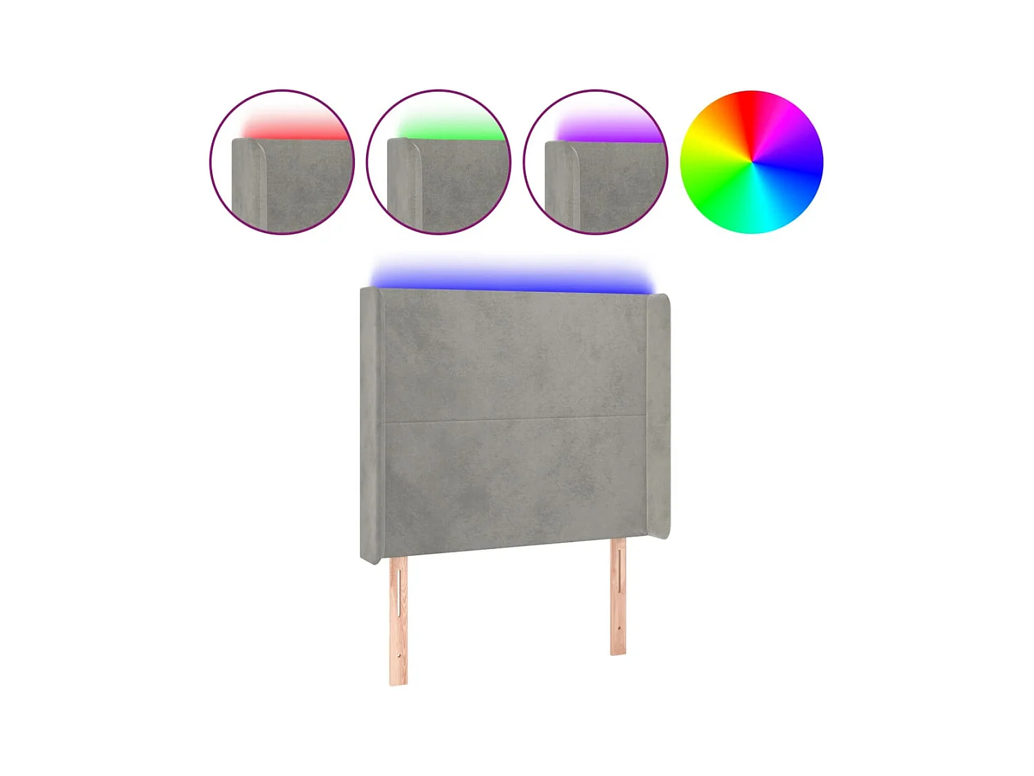 Tête de Lit | Panneau de tête pour lit Moderne à LED Gris clair 103x16x118/128 cm Velours