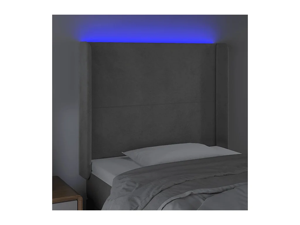 Tête de Lit | Panneau de tête pour lit Moderne à LED Gris clair 103x16x118/128 cm Velours