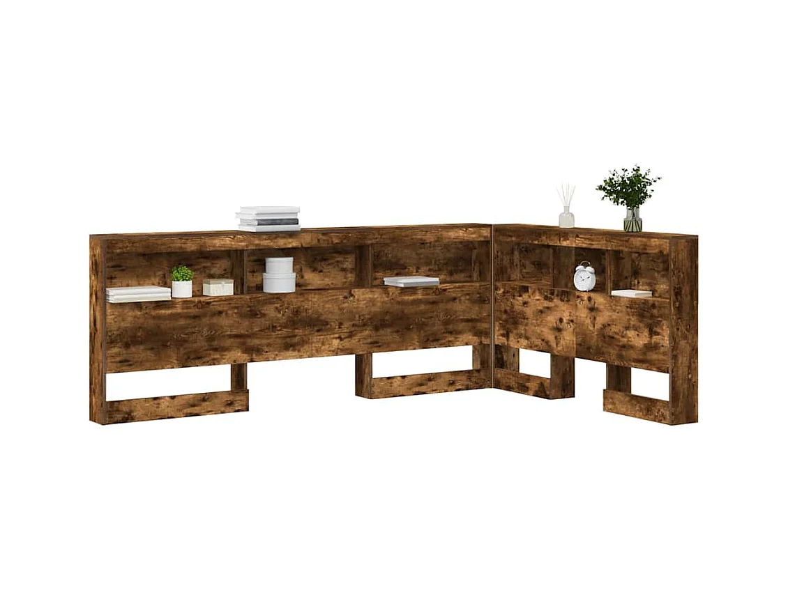 Mueble cabecero con almacenamiento | Cabecera de almacenamiento con estante Roble ahumado 120 cm
