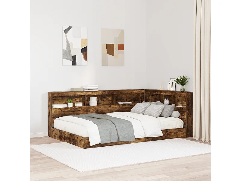 Mueble cabecero con almacenamiento | Cabecera de almacenamiento con estante Roble ahumado 120 cm