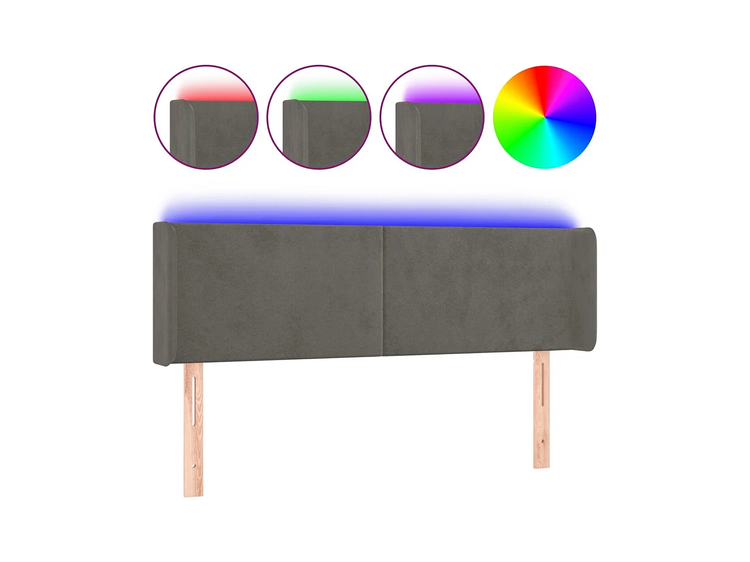 Cabecero | Cabezal de Cama | Mueble cabecero con LED de terciopelo gris oscuro 147x16x78/88 cm