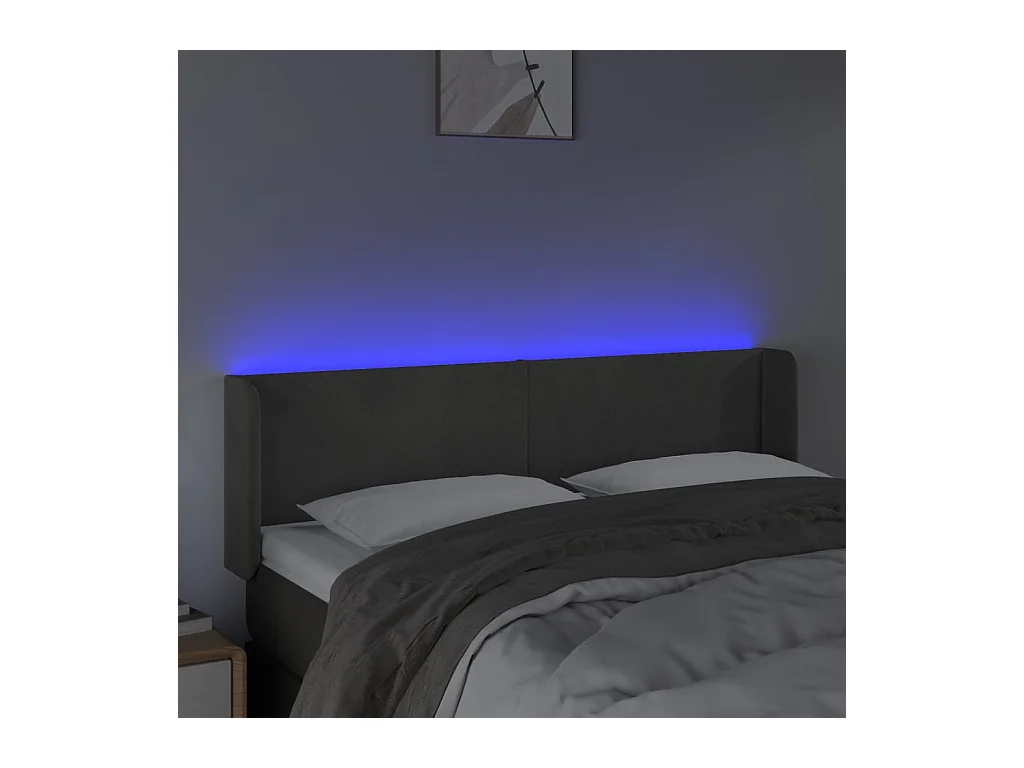 Cabecero | Cabezal de Cama | Mueble cabecero con LED de terciopelo gris oscuro 147x16x78/88 cm