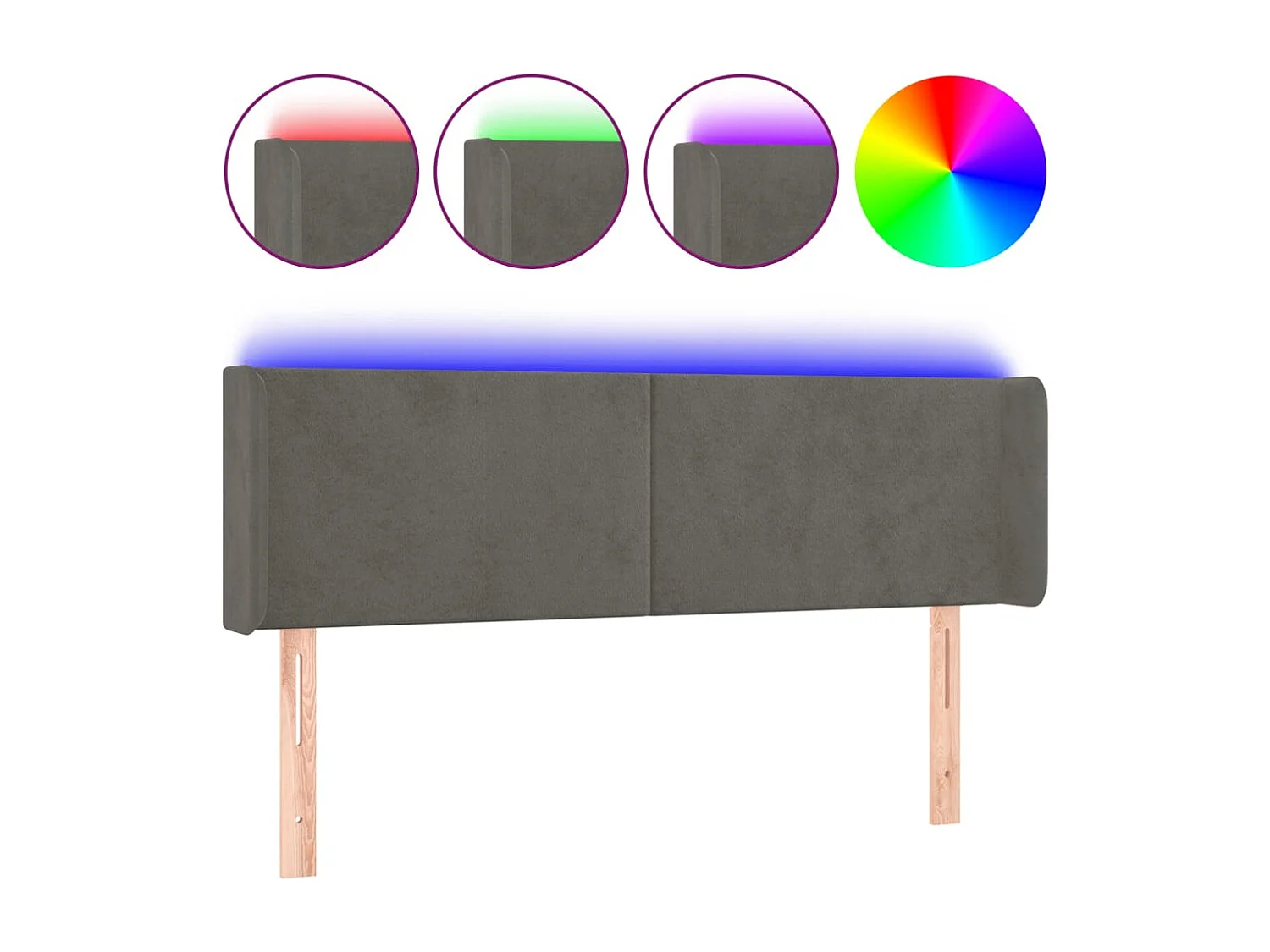 Hoofdbord | Hoofdeinde LED 147x16x78/88 cm fluweel donkergrijs