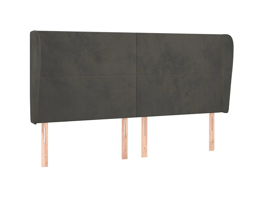 Cabecero | Cabezal de Cama | Mueble cabecero con orejas de terciopelo gris oscuro 163x23x118/128 cm