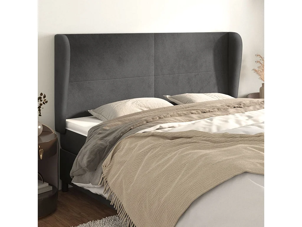 Hoofdbord | Hoofdeinde met randen 163x23x118/128 cm fluweel donkergrijs