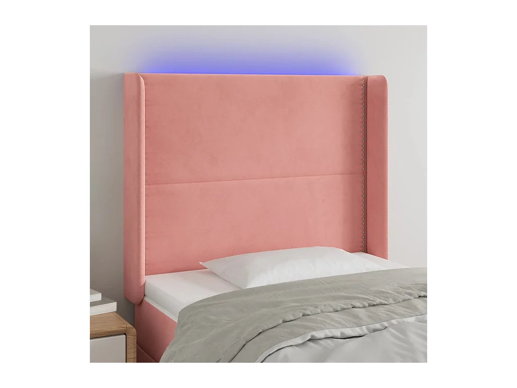 Tête de Lit | Panneau de tête pour lit Moderne à LED Rose 103x16x118/128 cm Velours