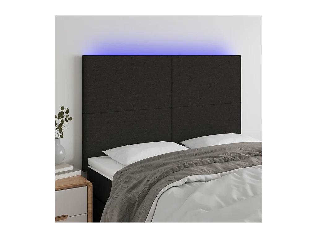 Tête de Lit | Panneau de tête pour lit Moderne à LED Noir 144x5x118/128 cm Tissu