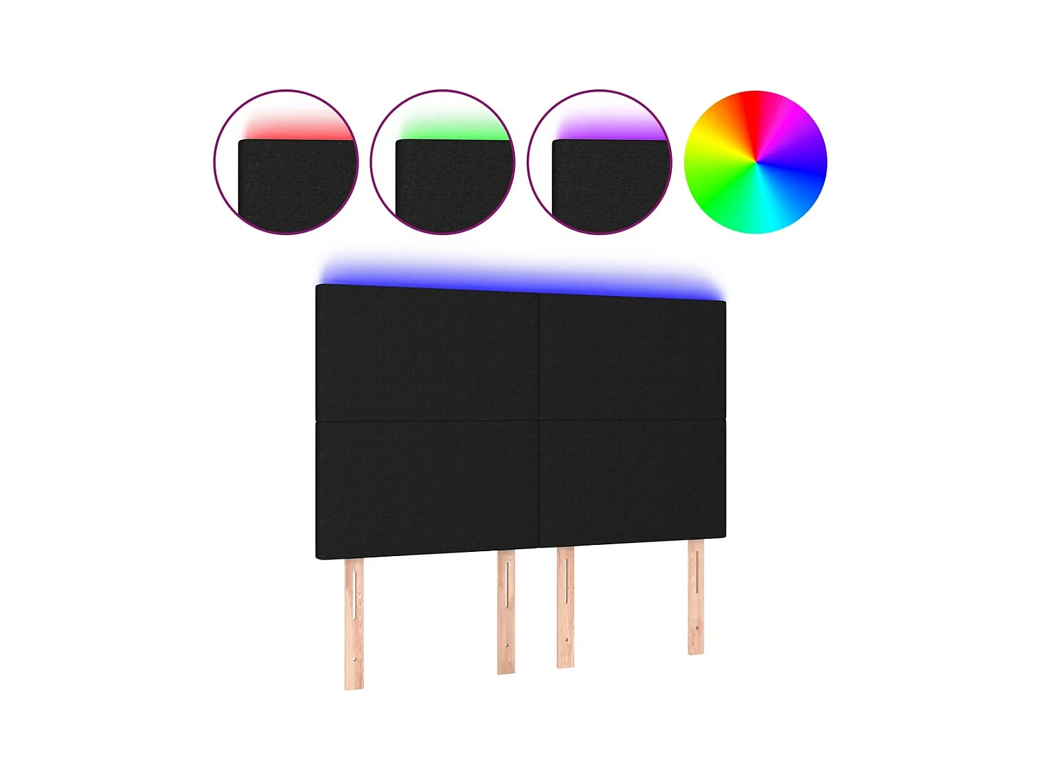 Tête de Lit | Panneau de tête pour lit Moderne à LED Noir 144x5x118/128 cm Tissu