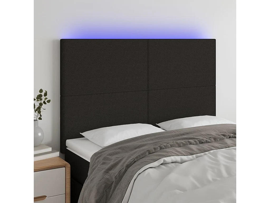 Cabecero | Cabezal de Cama | Mueble cabecero con luces LED tela negro 144x5x118/128 cm