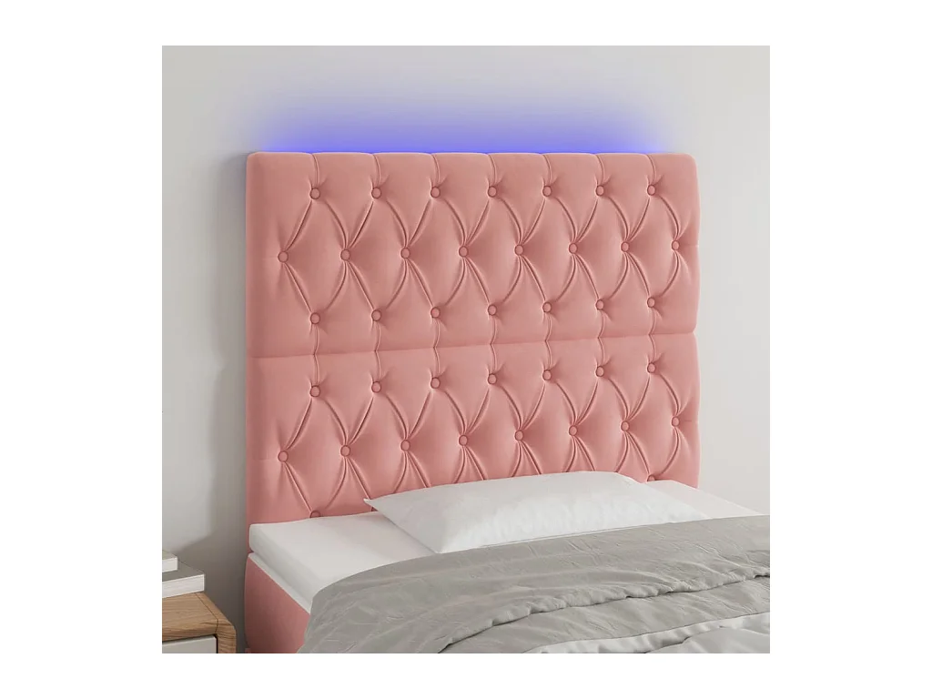 Cabecero | Cabezal de Cama | Mueble cabecero con luces LED terciopelo rosa 90x7x118/128 cm