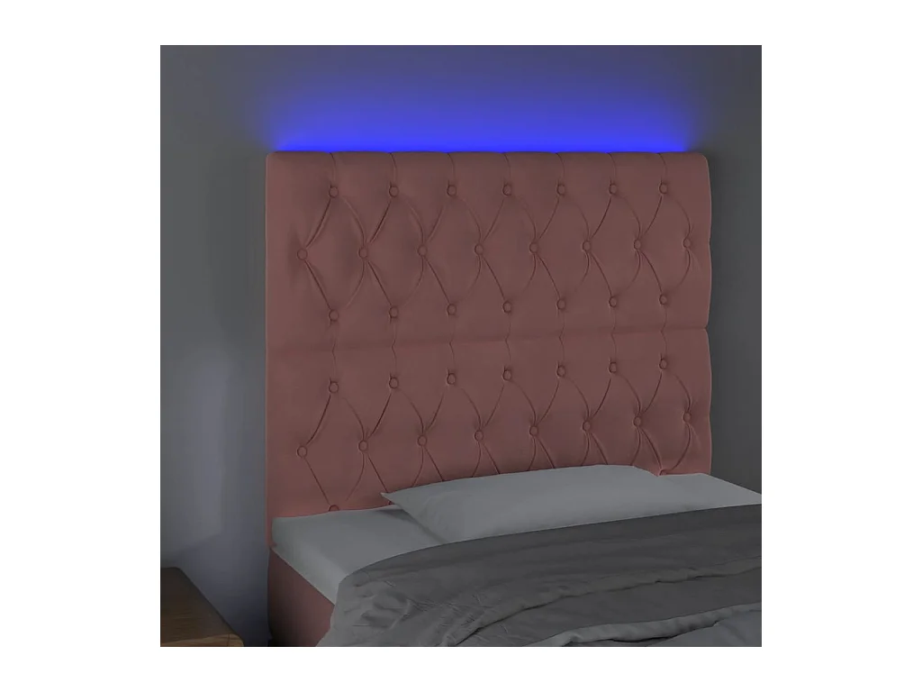 Cabecero | Cabezal de Cama | Mueble cabecero con luces LED terciopelo rosa 90x7x118/128 cm
