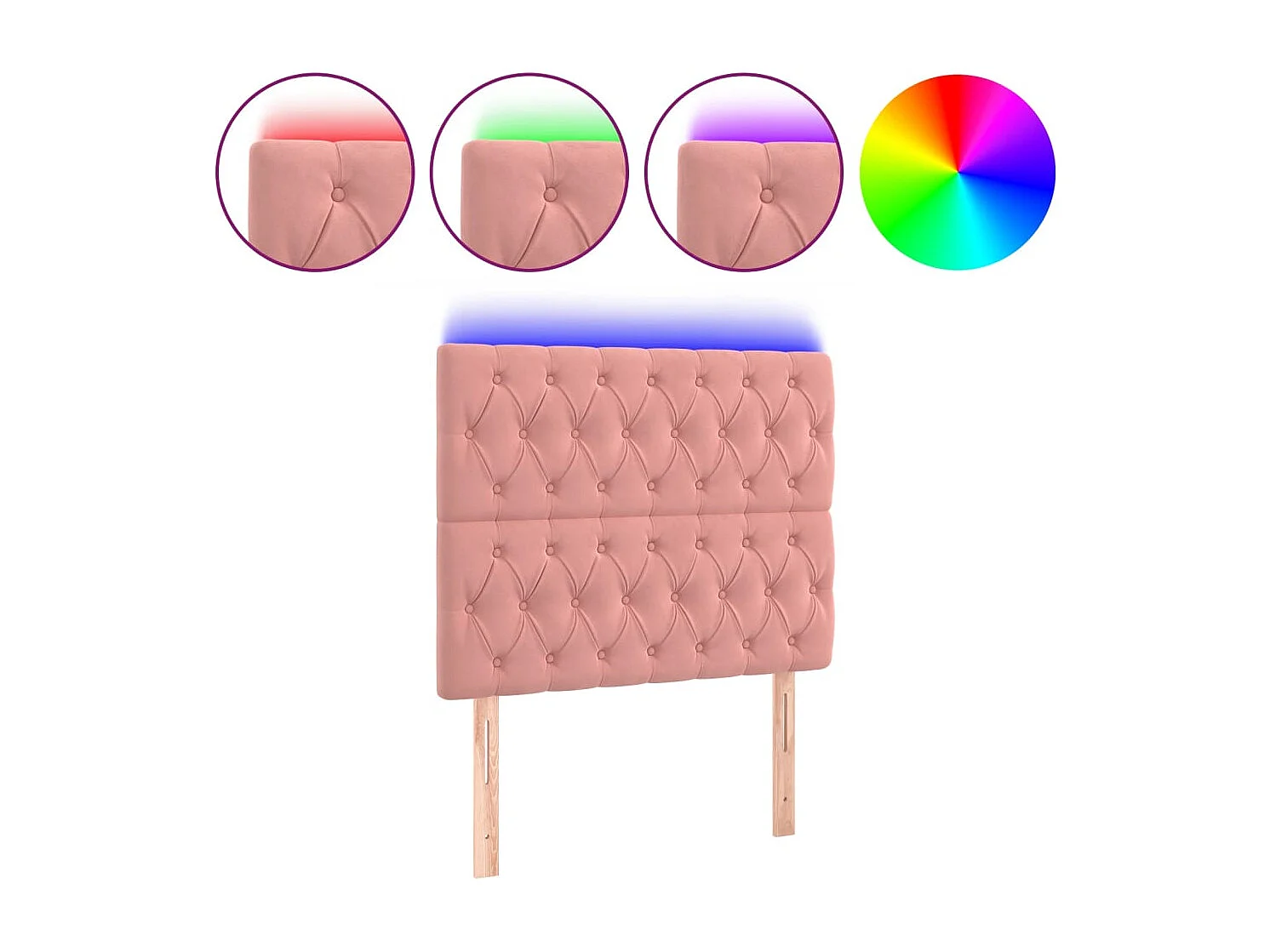 Hoofdbord | Hoofdeinde LED 90x7x118/128 cm fluweel roze