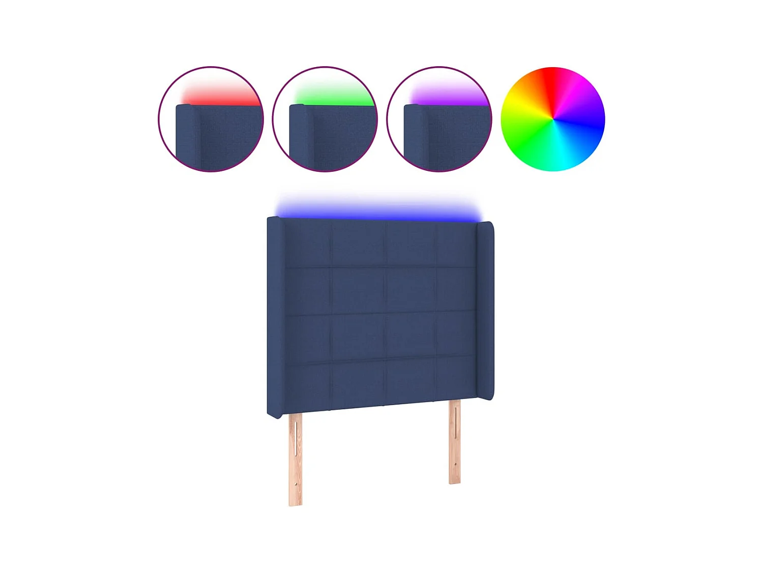 Mueble cabecero | Cabezal de cama | Cabecero con LED de tela azul 103x16x118/128 cm