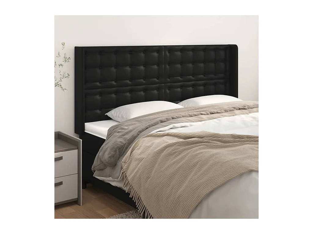 Tête de Lit | Panneau de tête pour lit Moderne avec oreilles Noir 163x16x118/128 cm Similicuir
