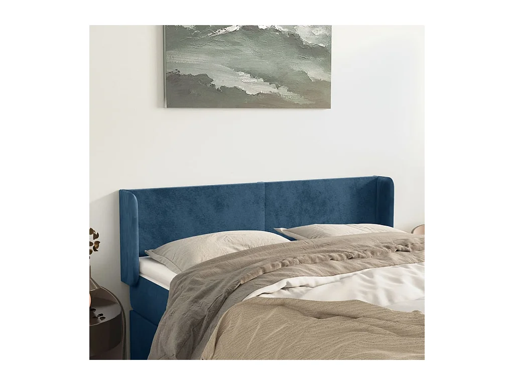 Tête de Lit | Panneau de tête pour lit Moderne avec oreilles Bleu foncé 147x16x78/88 cm Velours
