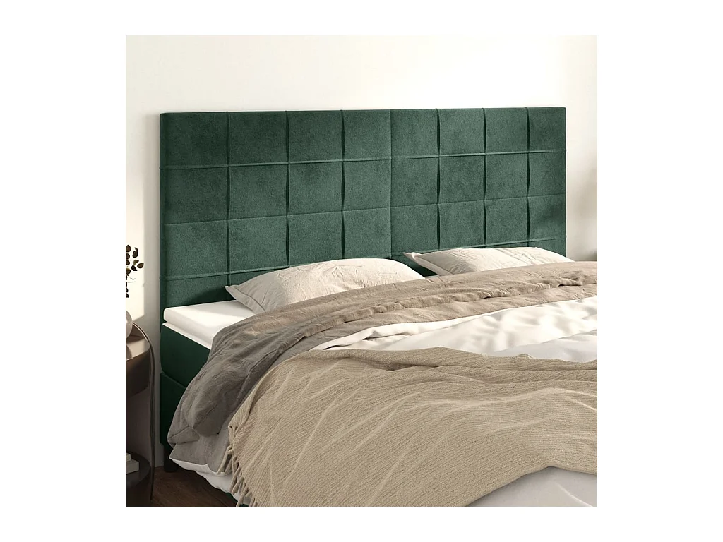 Cabeceros | Cabezal de cama | Mueble de cabecero 4 unidades de terciopelo verde oscuro 100x5x78/88 cm