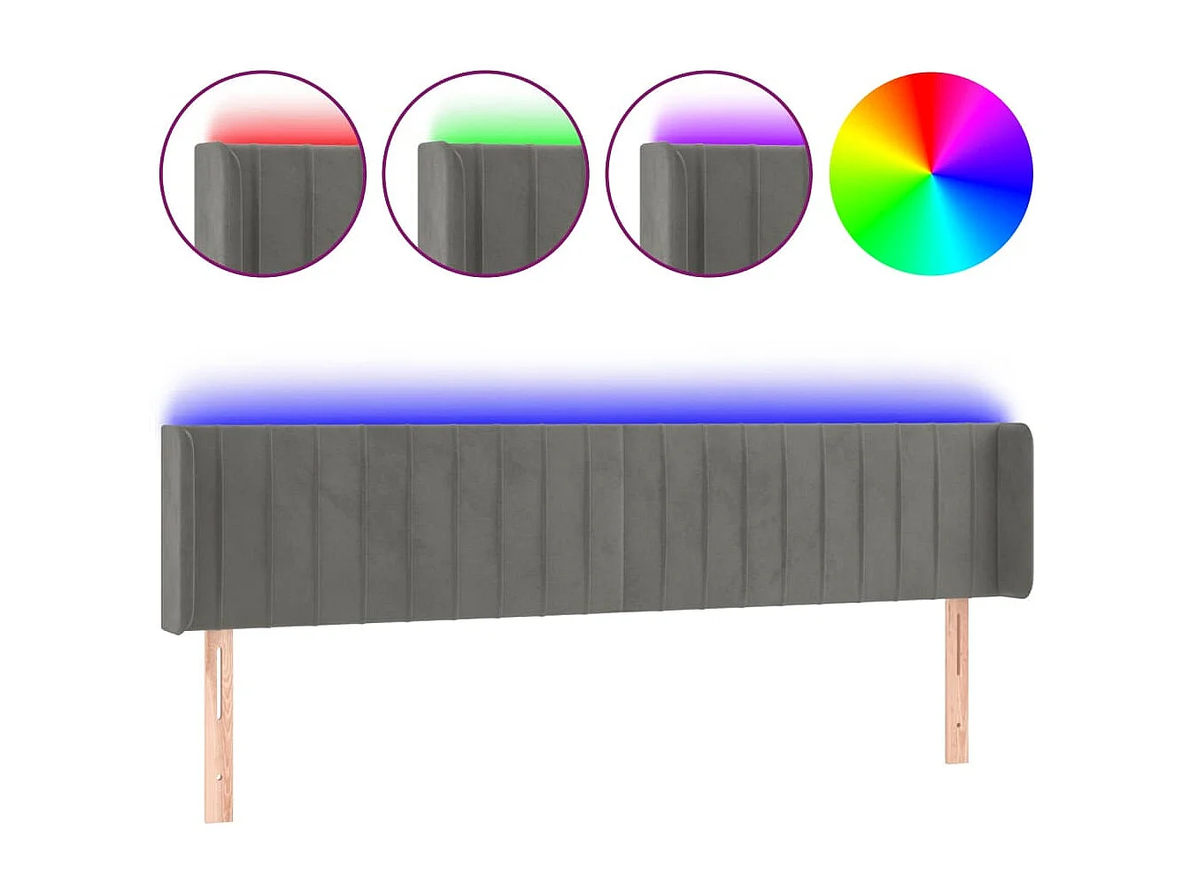 Hoofdbord | Hoofdeinde LED 163x16x78/88 cm fluweel lichtgrijs