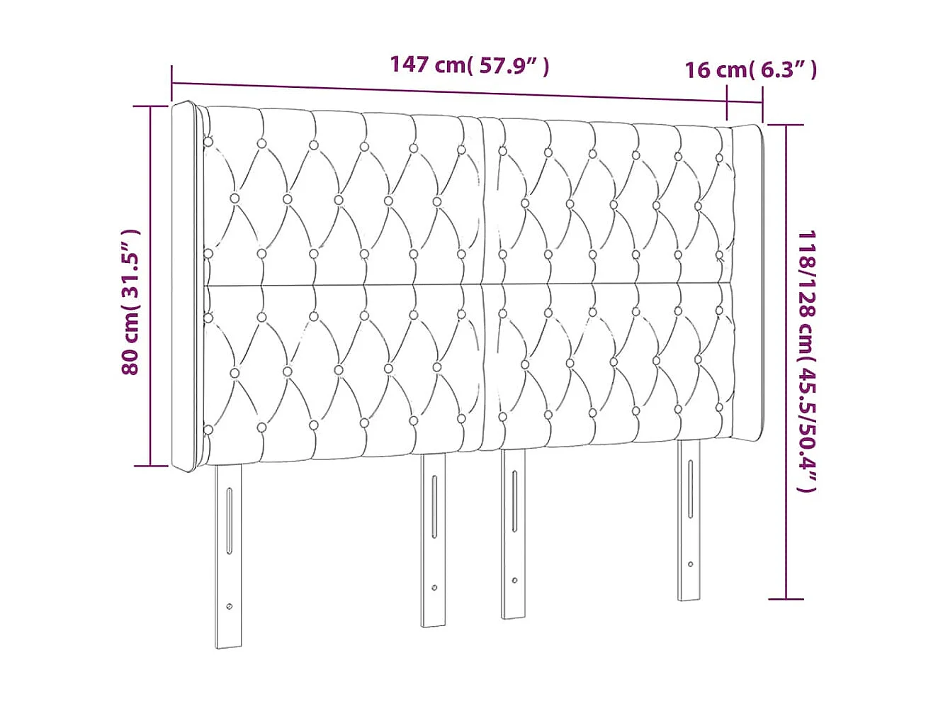 Hoofdbord | Hoofdeinde LED 147x16x118/128 cm stof taupe