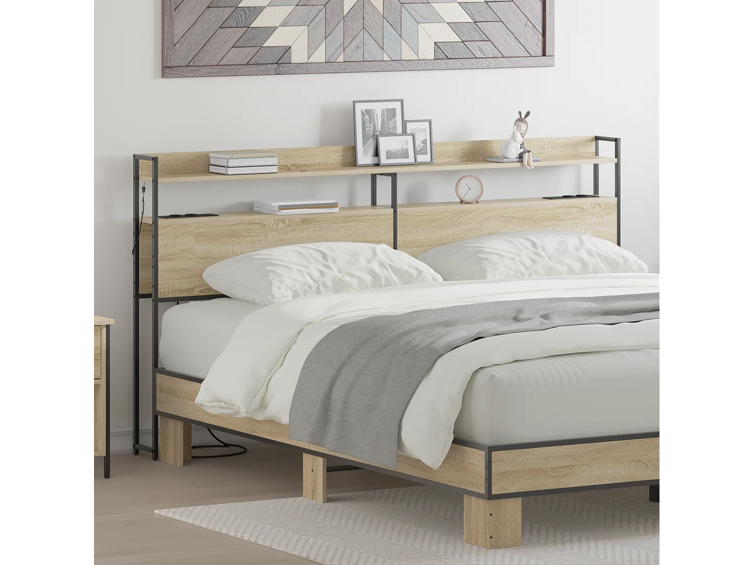 Tête de Lit de rangement | Panneau de tête pour lit Chêne sonoma 200 cm Bois d'ingénierie