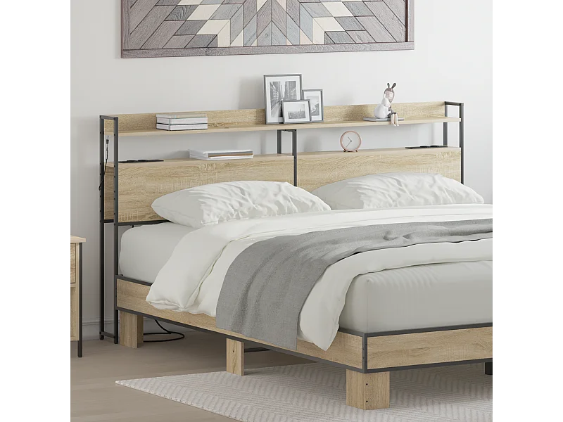 Tête de Lit de rangement | Panneau de tête pour lit Chêne sonoma 200 cm Bois d'ingénierie