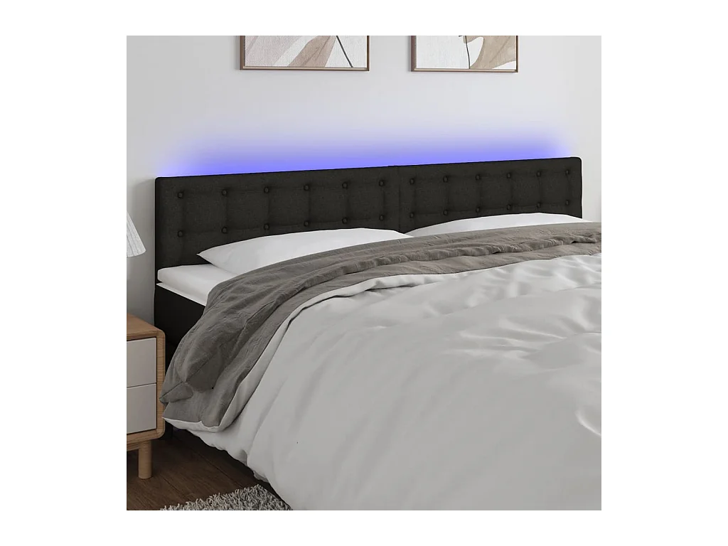 Mueble cabecero | Cabezal de cama | Cabecero con LED de tela negro 160x5x78/88 cm