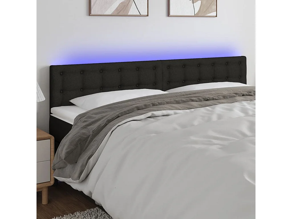 Mueble cabecero | Cabezal de cama | Cabecero con LED de tela negro 160x5x78/88 cm