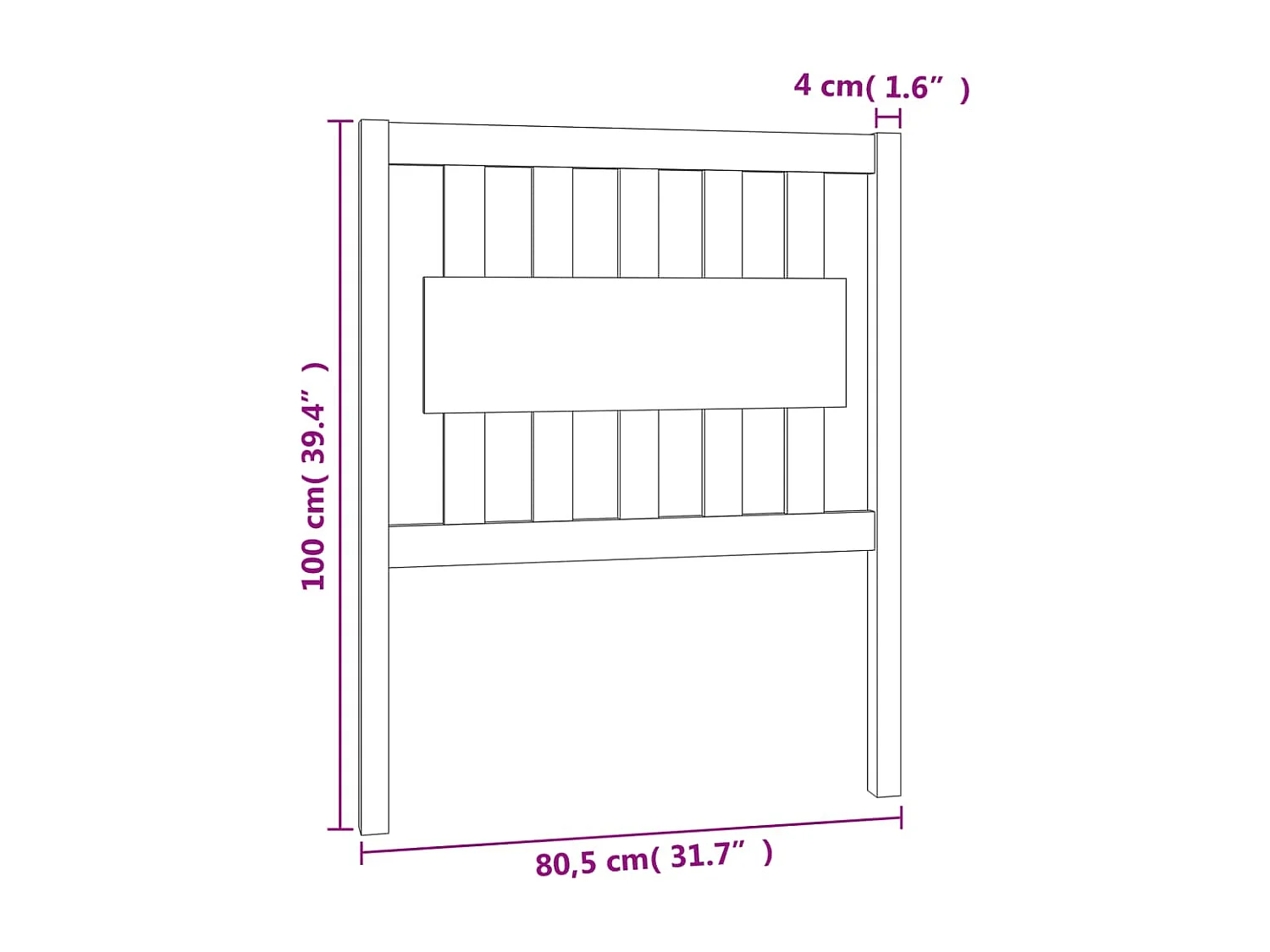 Cabecero de Cama | Cabezal de cama | Mueble de cabecero madera maciza de pino negro 80,5x4x100 cm