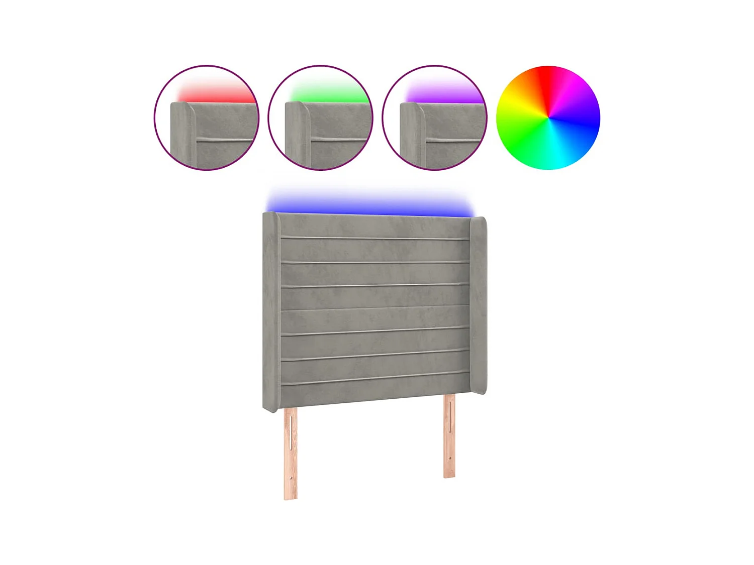 Cabecero | Cabezal de Cama | Mueble cabecero con LED de terciopelo gris claro 103x16x118/128 cm