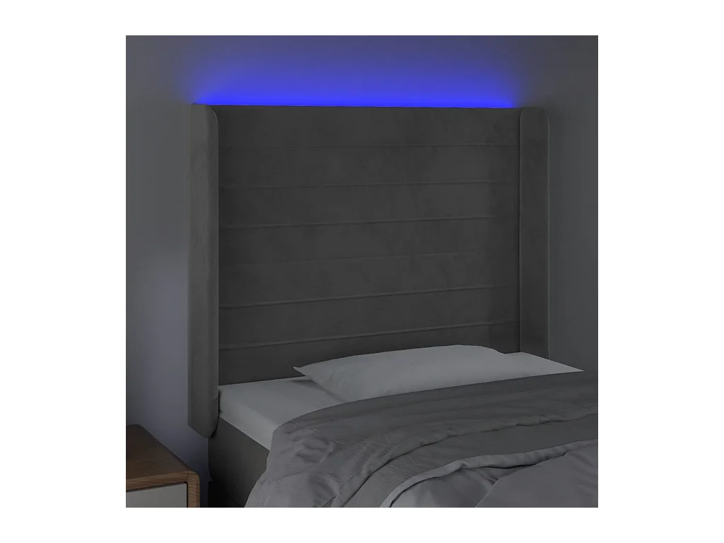 Cabecero | Cabezal de Cama | Mueble cabecero con LED de terciopelo gris claro 103x16x118/128 cm
