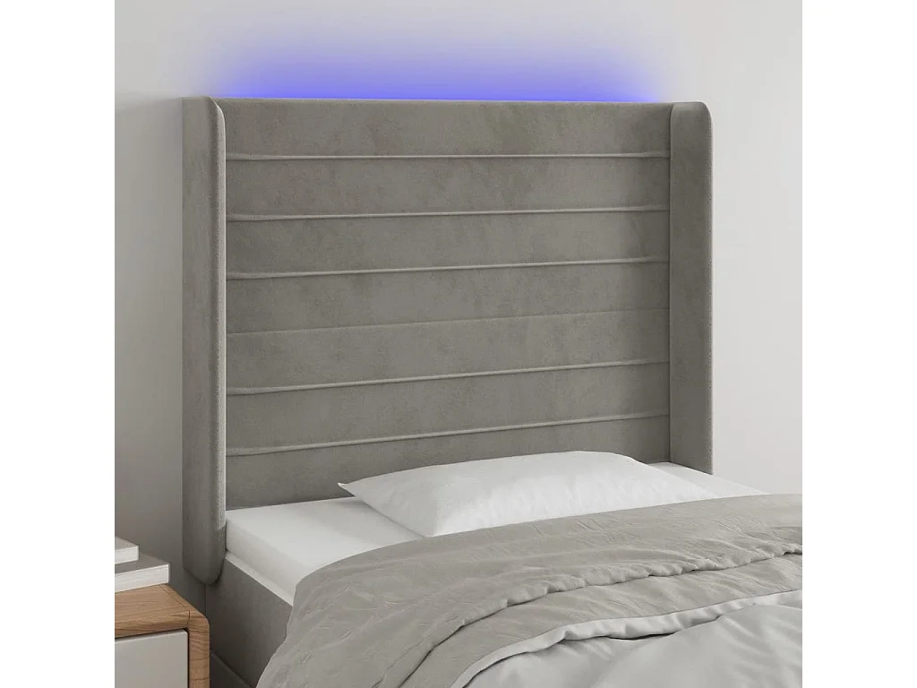 Tête de Lit | Panneau de tête pour lit Moderne à LED Gris clair 103x16x118/128 cm Velours