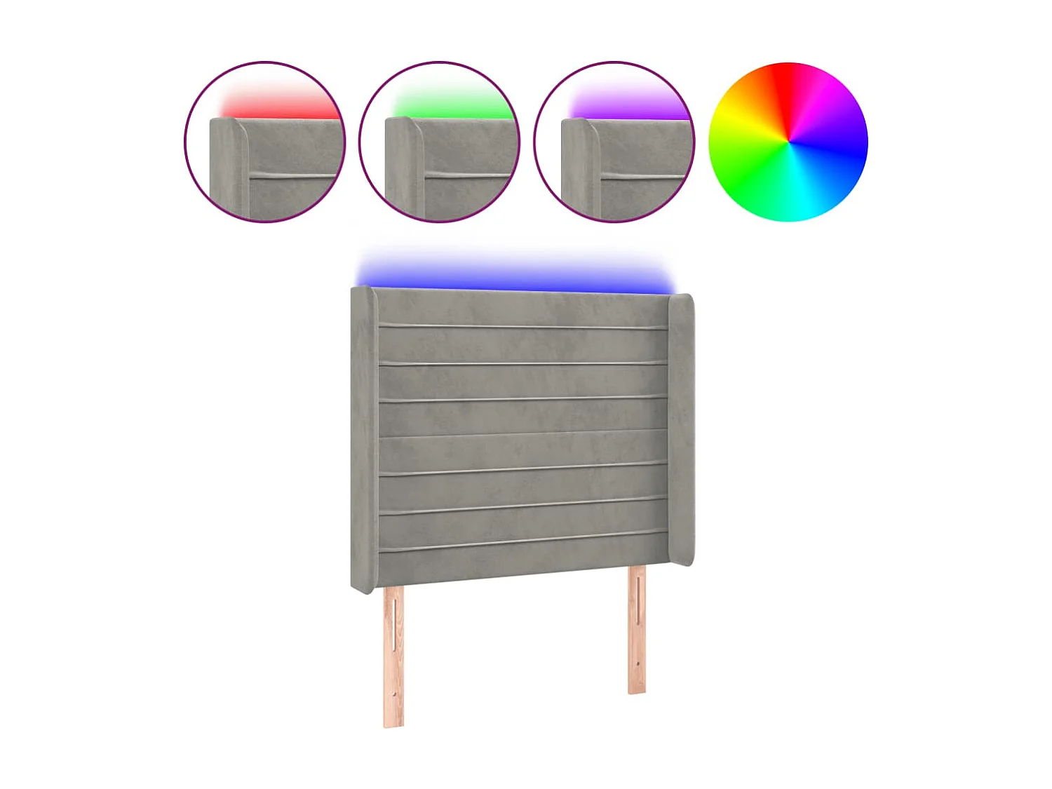 Hoofdbord | Hoofdeinde LED 103x16x118/128 cm fluweel lichtgrijs