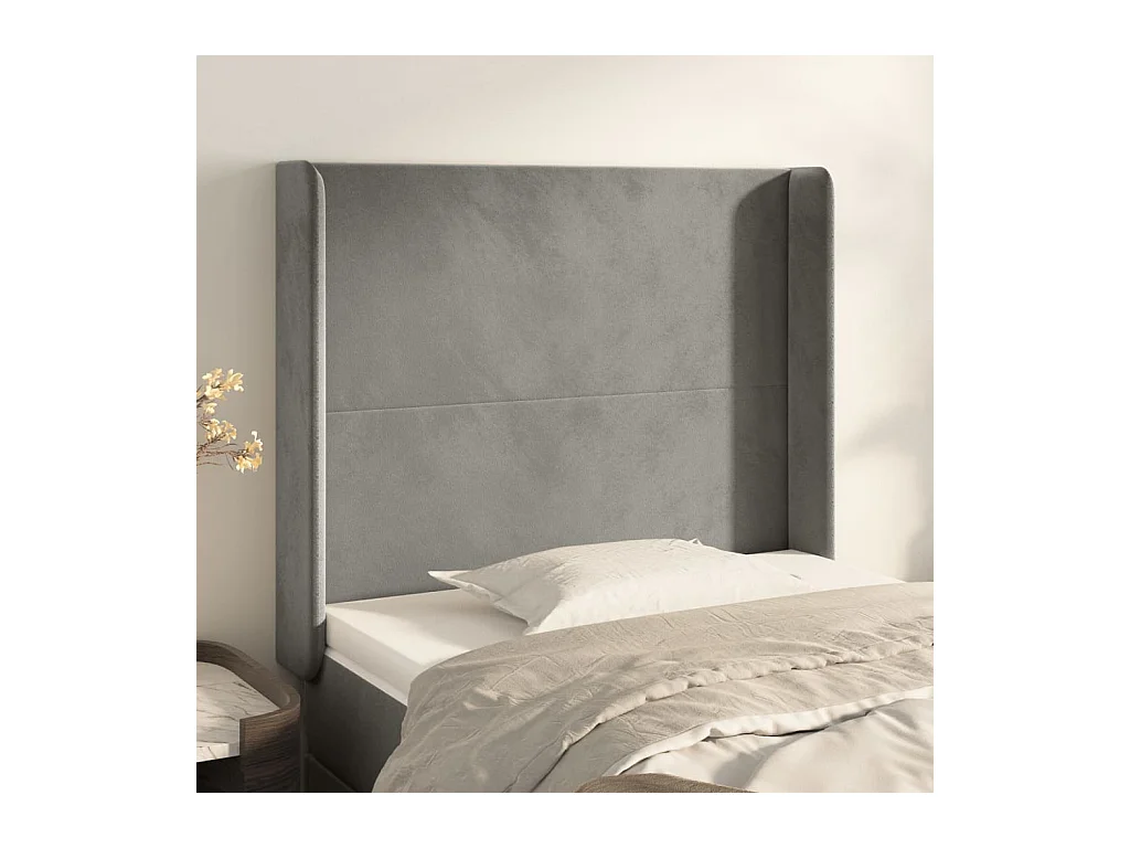 Tête de Lit | Panneau de tête pour lit Moderne avec oreilles Gris clair 83x16x118/128 cm Velours