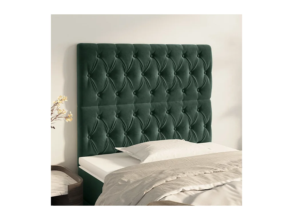 Têtes de lit | Panneaux de tête pour lit Moderne 2 pcs Vert foncé 90x7x78/88 cm Velours