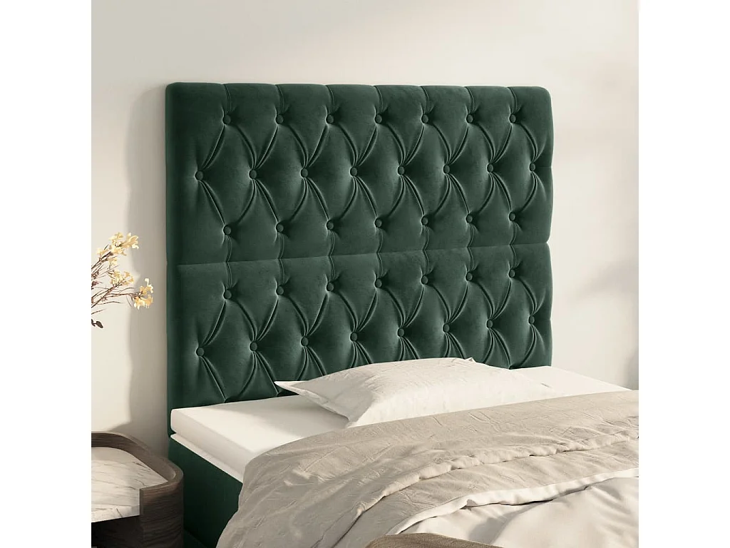 Têtes de lit | Panneaux de tête pour lit Moderne 2 pcs Vert foncé 90x7x78/88 cm Velours