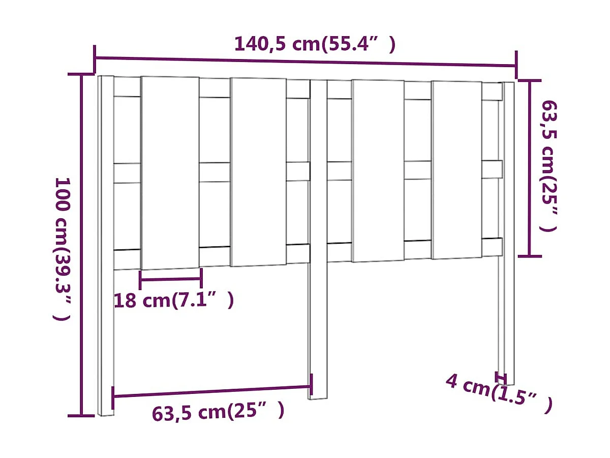 Cabecero de Cama | Cabezal de cama | Mueble de cabecero madera maciza de pino 140,5x4x100 cm