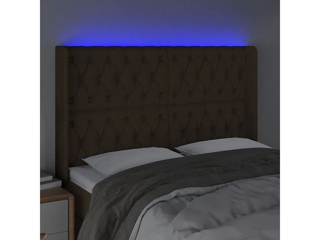 Hoofdbord | Hoofdeinde LED 147x16x118/128 cm stof donkerbruin