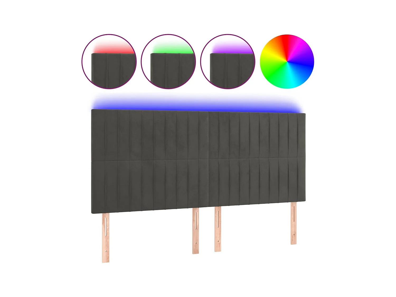 Cabecero | Cabezal de Cama | Mueble cabecero con luces LED terciopelo gris oscuro 200x5x118/128 cm