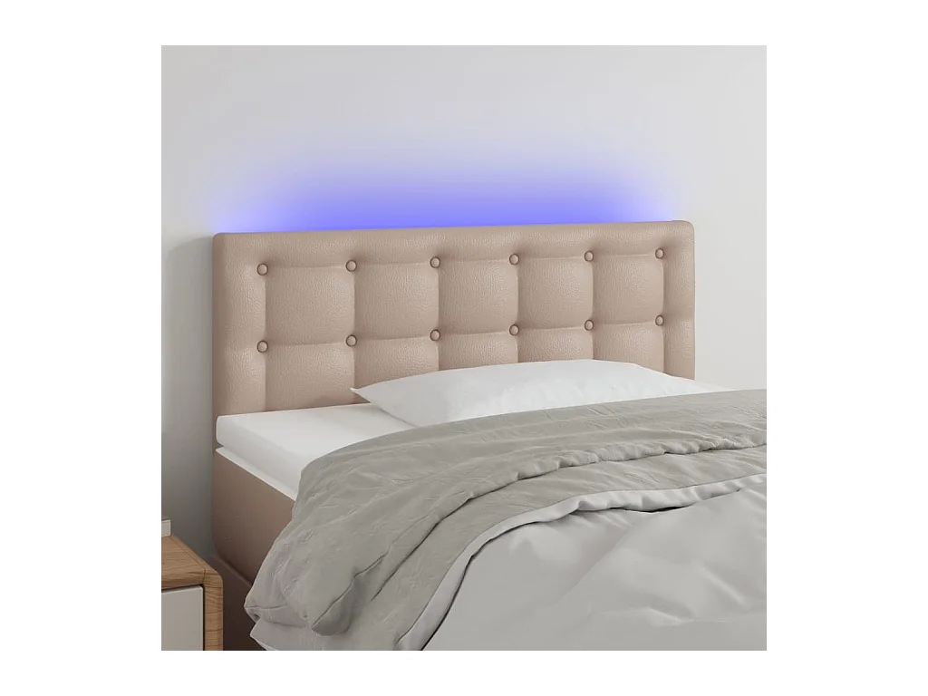 Cabecero | Cabezal de Cama | Mueble cabecero con LED cuero sintético color capuchino 80x5x78/88 cm