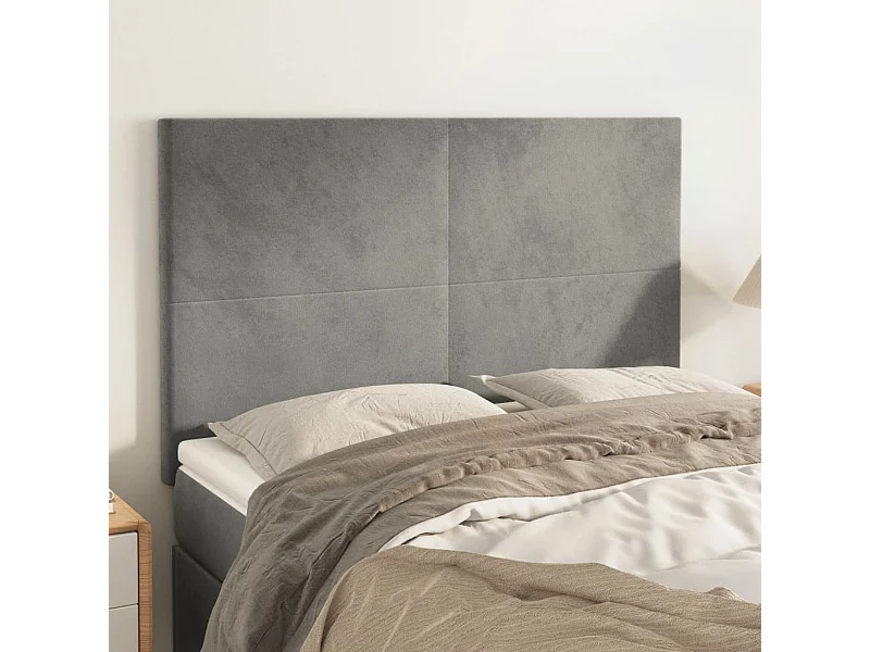 Cabeceros | Cabezal de cama | Mueble de cabecero 4 unidades terciopelo gris claro 72x5x78/88 cm