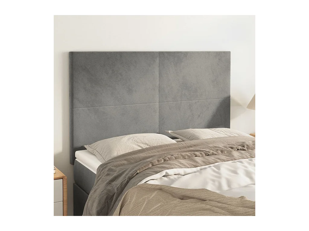 Cabeceros | Cabezal de cama | Mueble de cabecero 4 unidades terciopelo gris claro 72x5x78/88 cm