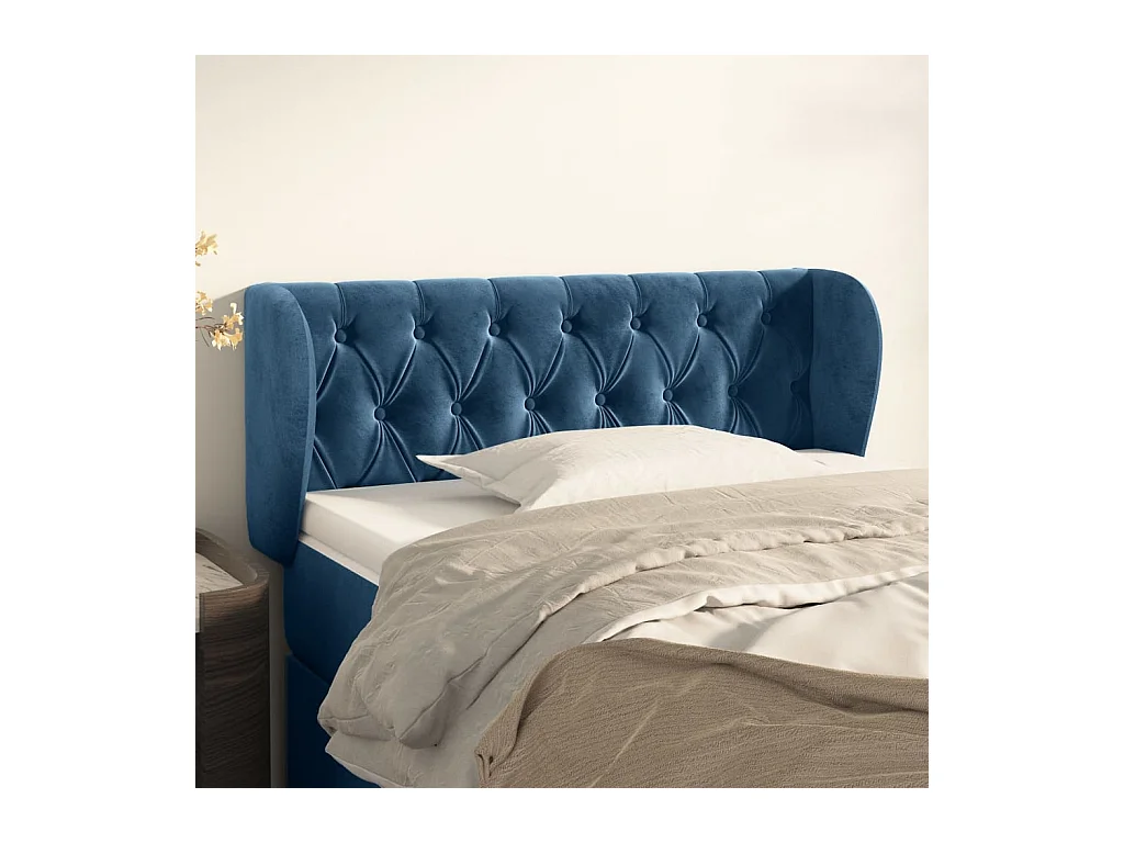 Mueble cabecero | Cabezal de cama | Cabecero de terciopelo azul oscuro 103x23x78/88 cm