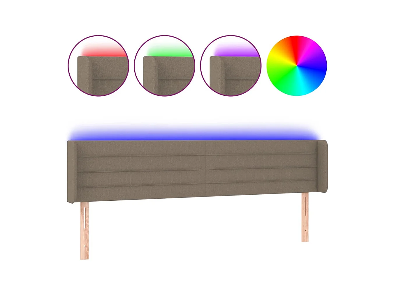 Mueble cabecero | Cabezal de cama | Cabecero con LED de tela gris taupe 183x16x78/88 cm