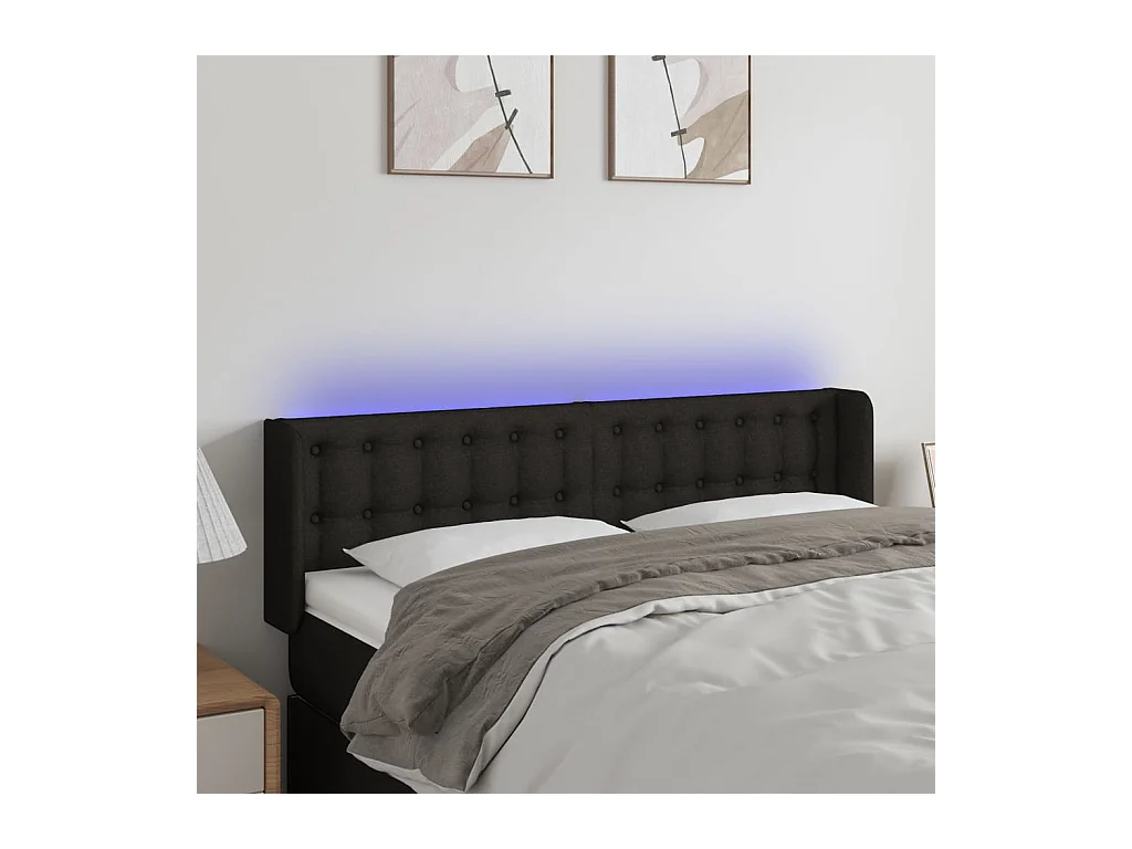 Mueble cabecero | Cabezal de cama | Cabecero con LED de tela negro 147x16x78/88 cm