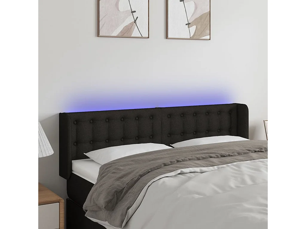 Tête de Lit | Panneau de tête pour lit Moderne à LED Noir 147x16x78/88 cm Tissu