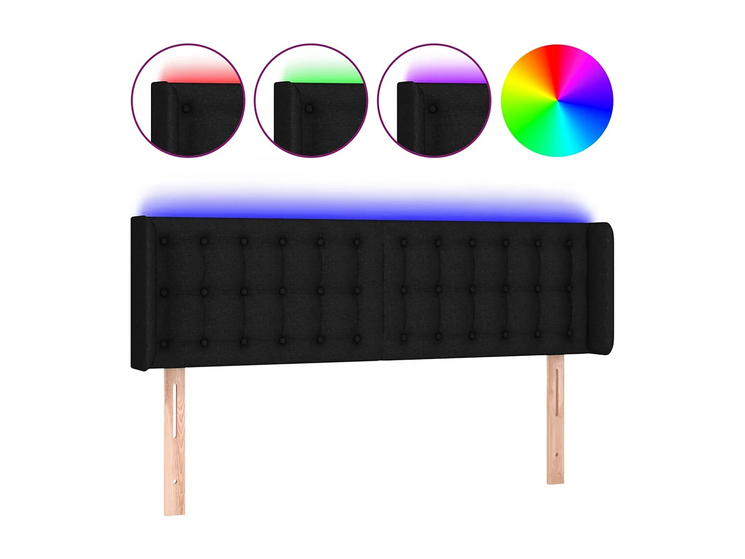 Tête de Lit | Panneau de tête pour lit Moderne à LED Noir 147x16x78/88 cm Tissu