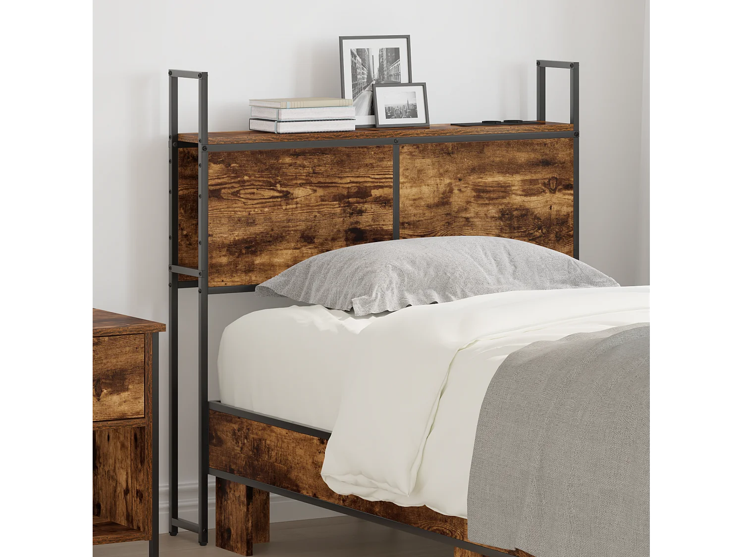 Tête de Lit de rangement | Panneau de tête pour lit Chêne fumé 90 cm Bois d'ingénierie