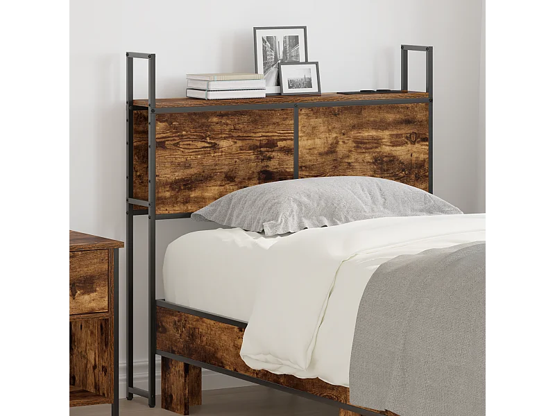 Mueble cabecero | Cabezal de cama | Cabecero de Almacenamiento con Estación de Carga Roble ahumado