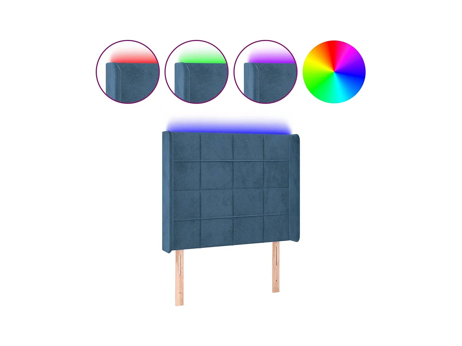 Cabecero | Cabezal de Cama | Mueble cabecero con LED de terciopelo azul oscuro 93x16x118/128 cm