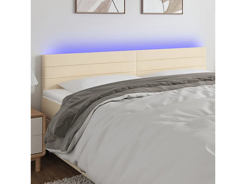 Mueble cabecero | Cabezal de cama | Cabecero con LED de tela color crema 180x5x78/88 cm
