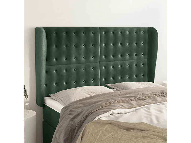 Tête de Lit | Panneau de tête pour lit Moderne avec oreilles Vert foncé 147x23x118/128 cm Velours